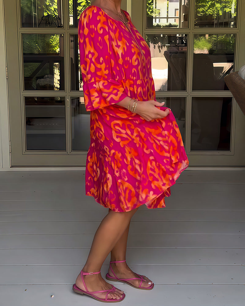 Marisela - Sukienka z nadrukiem i luźnymi rękawami