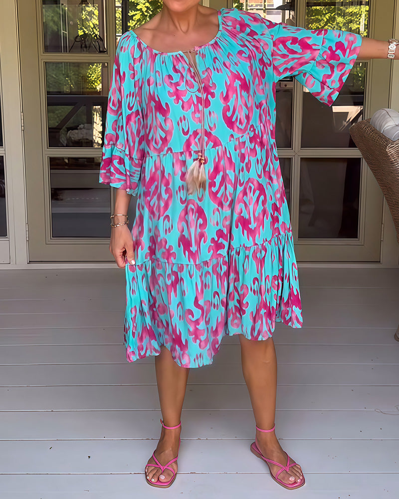 Marisela - Sukienka z nadrukiem i luźnymi rękawami