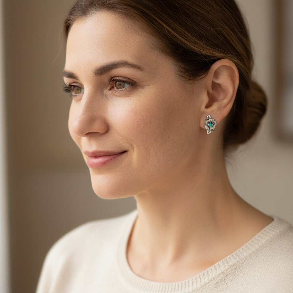 Kolczyki Boho Kwiat Opal Niebieski