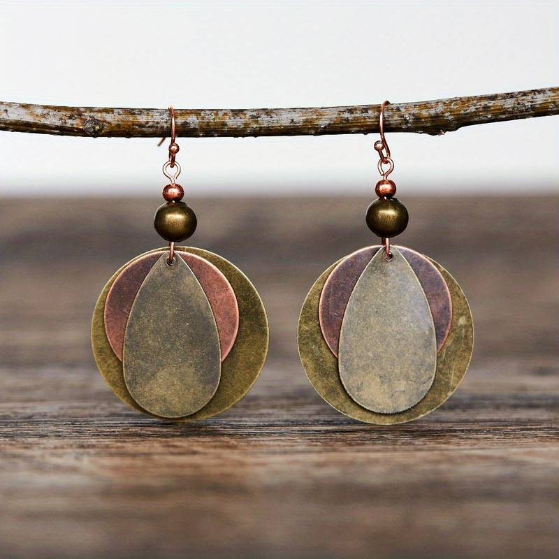 Kolczyki Vintage Okrągłe Brąz Zielony