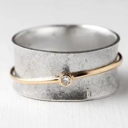 Pierścionek Vintage Srebrny z Cyrkonią i Złotym Akcentem